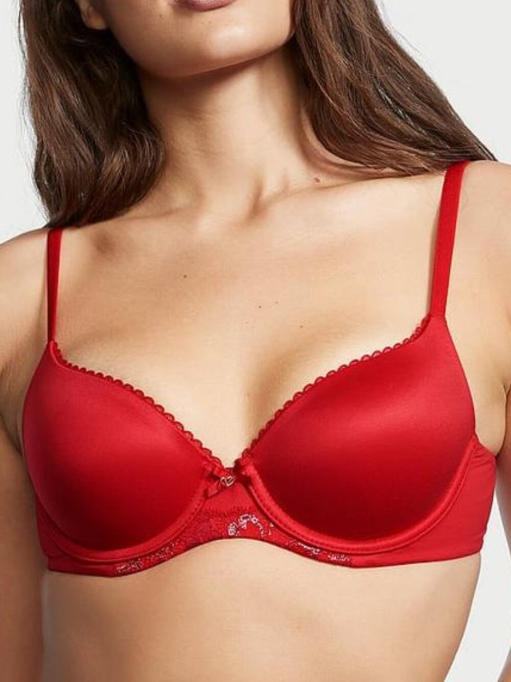 Victoria’s Secret Body by Victoria Lined Demi Bra Red Shimmer Lace 34C